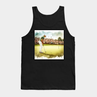 Artistic illustration of golfer putting on the 18th green Tank Top